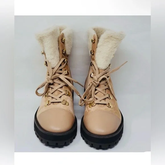 NWT Stuart Weitzman Alpine Leather & Suede Shearling Combat Boots 6.5 - Picture 3 of 9